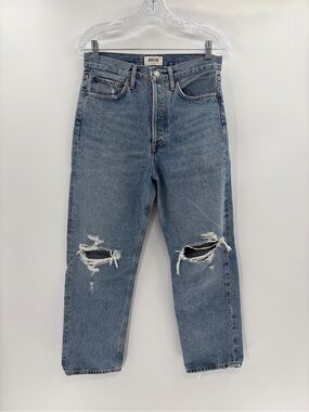 AGOLDE 90's Crop Mid-Rise light blue distress Loose Straight Jean denim size 28